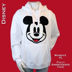 Disney Mickey Mouse Womens Hoodie XL White Black Large Chenille Applique Graphic